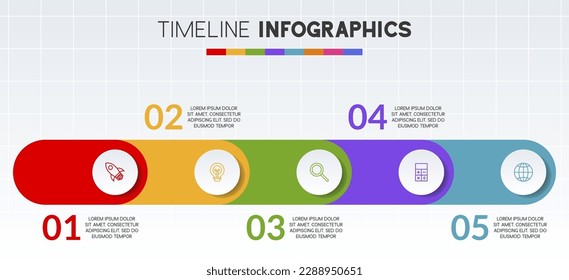 diseño de línea de tiempo de presentación de datos empresariales Plantilla de diseño de infografías e iconos con 5 opciones o 5 pasos. utilizar como diagrama de procesos de flujo de trabajo, hito, pancarta, folleto, diagrama de flujo