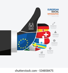 Business data process chart. Abstract elements of jigsaw concept with icons. Vector illustration Europe business and travel infographics design template for presentation