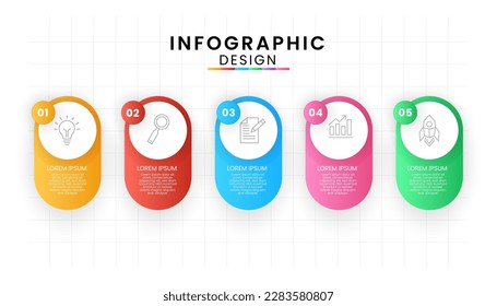 Business data process chart concept. Square infographic icons designed with 5 step for modern background