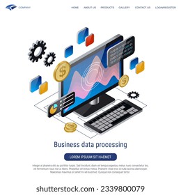 Business data processing, computer simulation, information visualization 3d isometric vector concept illustration