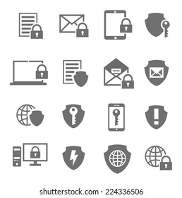 Business Data Protection Technology And Cloud Network Security Icons Set Black Vector