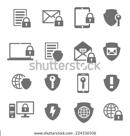 Business data protection technology and cloud network security icons set black vector