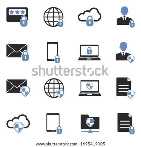 Business Data Protection Technology Icons. Two Tone Flat Design. Vector Illustration.