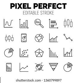 Business data related vector icon set. Well-crafted sign in thin line style with editable stroke. Vector symbols isolated on a white background. Pixel perfect. Editable stroke.