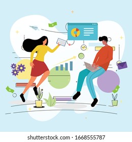 Business data report with people vector illustration