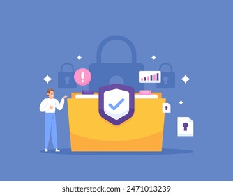 seguridad de los datos empresariales. protección de la seguridad de los Archivar de documentos de la empresa. gestión y administración de archivos. protección y administración de datos confidenciales de la empresa. concepto de ilustración. Elementos gráficos