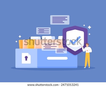 business data security. safety protection of company document archives. file management and administration. protect and manage confidential company data. illustration concept. graphic elements