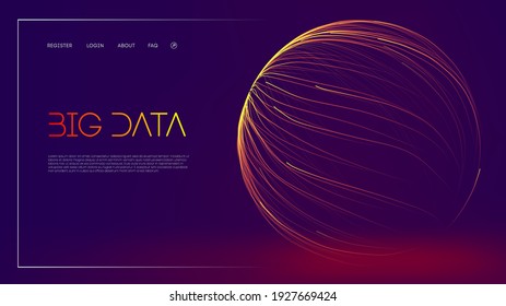 Business data structure analysis. Digital data stream visualization. Vector 3d lines energy flow illustration. Abstract purple big data visualisation on dark blue background.