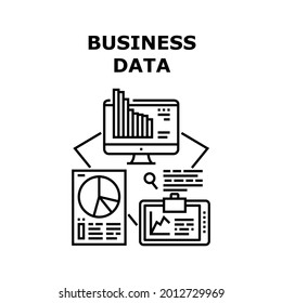 Business Data Vector Icon Concept. Business Data Research Financial Market Information And Analyzing Infographic Of Company Income. Finance Management And Earning Black Illustration