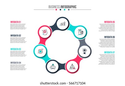 Business Data Visualization. Abstract Elements Of Cycle Diagram With 7 Steps, Options, Parts Or Processes. Vector Business Template For Presentation. Creative Concept For Infographic. Process Chart.