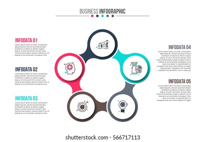 Business data visualization. Abstract elements of cycle diagram with 5 steps, options, parts or processes. Vector business template for presentation. Creative concept for infographic. Process chart.