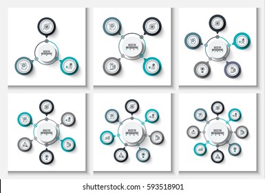 Business data visualization. Abstract elements of cycle diagram with 3, 4, 5, 6, 7 and 8 steps, options, parts. Vector business template for presentation. Creative concept for infographic.