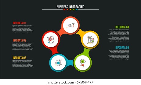 Business data visualization. Abstract elements of cycle diagram with 5 steps, options, parts or processes. Vector business template for presentation. Creative concept for infographic. Process chart.