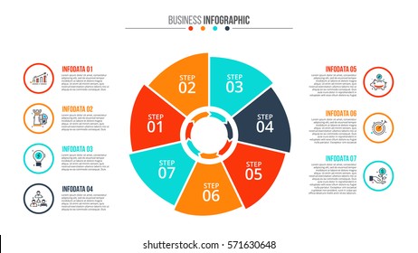 Business Data Visualization. Abstract Flat Elements Of Cycle Diagram With 7 Steps, Options Or Processes. Vector Business Template For Presentation. Creative Concept For Infographic. Process Chart.