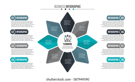 Business data visualization. Abstract flat elements of cycle diagram with 8 steps, parts or processes. Vector business template for presentation. Creative concept for infographic. Process chart.