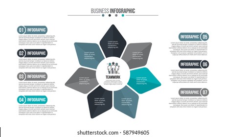 Business data visualization. Abstract flat elements of cycle diagram with 7 steps, parts or processes. Vector business template for presentation. Creative concept for infographic. Process chart.
