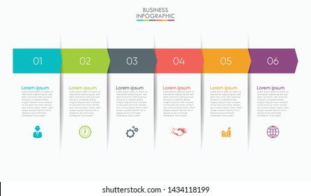 Business data visualization. arrow timeline infographic icons designed for abstract background template with 6 options.