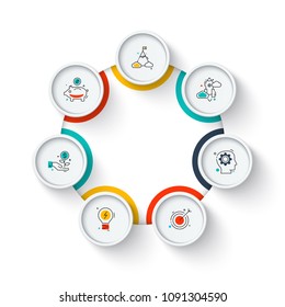 Business data visualization. Circle elements of cycle diagram with 7 steps, options, parts or processes. Vector business template for presentation. Creative concept for infographic. Process chart.