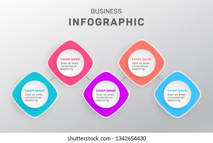 Business data visualization diagram. Timeline infographic icons vector template, milestone elements diagram process design. Infographic data template, presentation workflow chart. 5 options or steps.