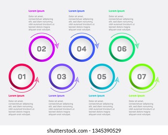 Business data visualization diagram. Timeline infographic icons vector template, milestone elements diagram process design. Infographic data template, presentation workflow chart. 7 options or steps.