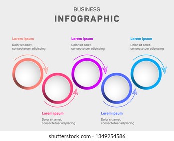 Business data visualization diagram. Timeline infographic icons vector template, milestone elements diagram process design. Infographic data template, presentation workflow chart. 5 options or steps.
