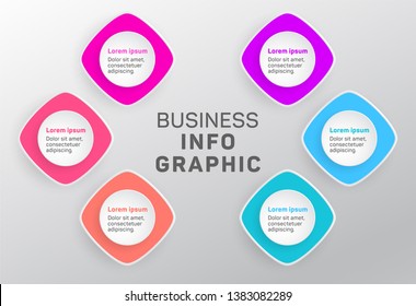 Business data visualization diagram. Timeline infographic icons vector template, milestone elements diagram process design. Infographic data template, presentation workflow chart. 6 options or steps.