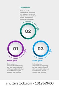 Diagrama de visualización de datos empresariales. Plantilla vectorial de iconos de infografía de línea de tiempo, diseño de proceso de diagrama de elementos de hitos. Plantilla de datos infográficos, diagrama de flujo de trabajo de presentación. 3 opciones o pasos.
