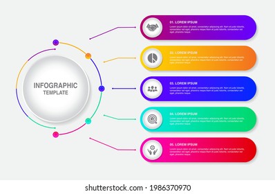 Business data visualization infographic 5 steps. can be used flyers, banners, posters, workflows, chart flow, web banners, brochures. illustration vector colorful design template