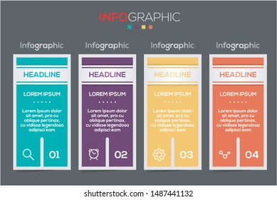 Business data visualization. Infographic element with icons and options or steps. Can be used for process, presentation, diagram, workflow layout, info graph, web design. Vector business template.