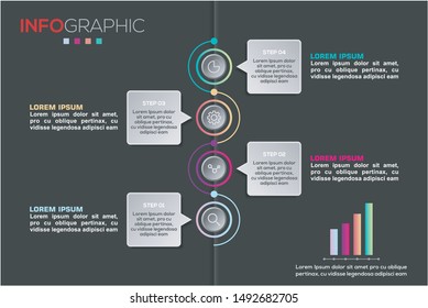Business data visualization. Infographic element with icons and options or steps. Can be used for process, presentation, diagram, workflow layout, info graph, web design. Vector business template.