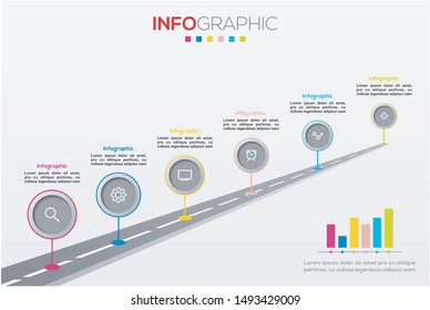 Business data visualization. Infographic element with icons and options or steps. Can be used for process, presentation, diagram, workflow layout, info graph, web design. Vector business template.