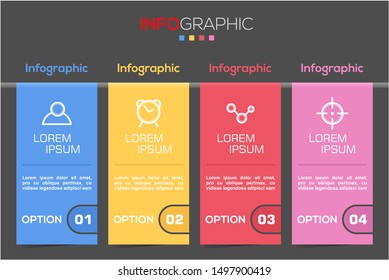 Business data visualization. Infographic element with icons and options or steps. Can be used for process, presentation, diagram, workflow layout, info graph, web design. Vector business template.