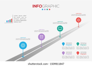 Business data visualization. Infographic element with icons and options or steps. Can be used for process, presentation, diagram, workflow layout, info graph, web design. Vector business template.