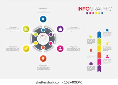 Business data visualization. Infographic element with icons and options or steps. Can be used for process, presentation, diagram, workflow layout, info graph, web design. Vector business template.