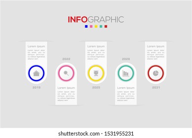 Business data visualization. Infographic element with icons and options or steps. Can be used for process, presentation, diagram, workflow layout, info graph, web design. Vector business template.