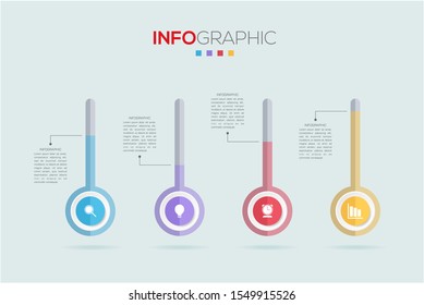 Business data visualization. Infographic element with icons and options or steps. Can be used for process, presentation, diagram, workflow layout, info graph, web design. Vector business template.