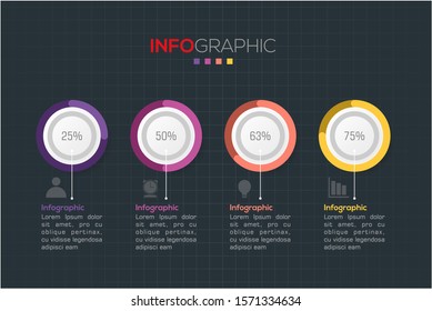 Business data visualization. Infographic element with icons and options or steps. Can be used for process, presentation, diagram, workflow layout, info graph, web design. Vector business template.