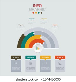 Business data visualization. Infographic element with icons and options or steps. Can be used for process, presentation, diagram, workflow layout, info graph, web design. Vector business template.