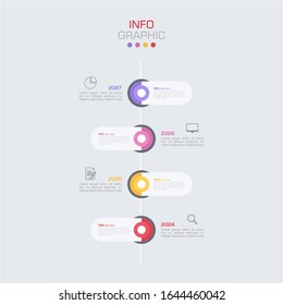Visualisierung von Geschäftsdaten. Infografik-Element mit Symbolen, Optionen oder Schritten. Kann für Prozess, Präsentation, Diagramm, Workflow-Layout, Infografik, Web-Design verwendet werden. Geschäftsvorlage Vektorillustration.