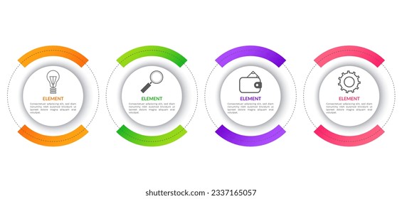 Business data visualization. Infographic icons with 4 steps designed for abstract background template. Used for presentation information education connection marketing project strategy and technology