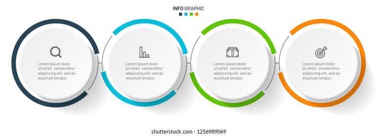 Business data visualization infographic template. Timeline with 4 options, steps or processes. Vector illustration. Creative concept with marketing icons for presentation.