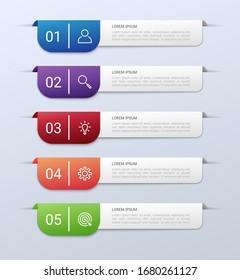 Business data visualization, infographic template with 5 steps on gray background, vector illustration