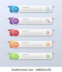 Business data visualization, infographic template with 5 steps on gray background, vector illustration