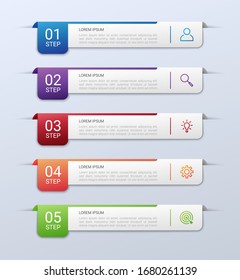 Business data visualization, infographic template with 5 steps on gray background, vector illustration