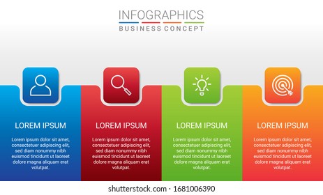 Business data visualization, infographic template with 4 steps on gray background, vector illustration