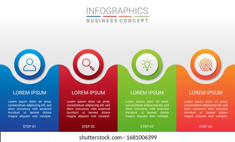 Business data visualization, infographic template with 4 steps on gray background, vector illustration