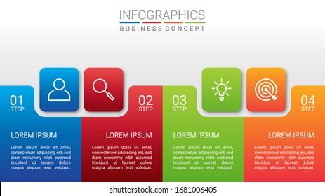 Business data visualization, infographic template with 4 steps on gray background, vector illustration