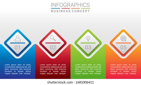 Visualización de datos empresariales, plantilla infográfica con 4 pasos en fondo gris, ilustración vectorial