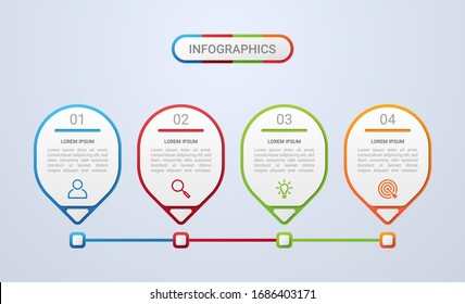 Visualización de datos empresariales, plantilla infográfica con 4 pasos en fondo gris, ilustración vectorial