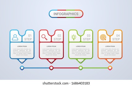 Business data visualization, infographic template with 4 steps on gray background, vector illustration